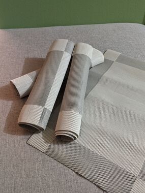 Gray and Cream Woven Placemats - Set of 4  Washable On Any Of Machine Cycles Non